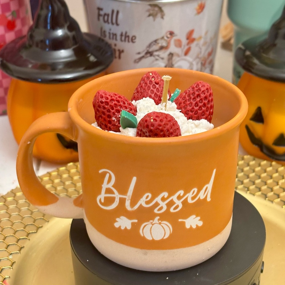 Orange 'Blessed' Mug with Strawberries